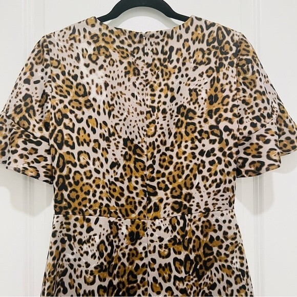 NWT Banana Republic Leopard Print Flutter Sleeve Fit & Flare Dress Women's Sz. 4 - Picture 5 of 12